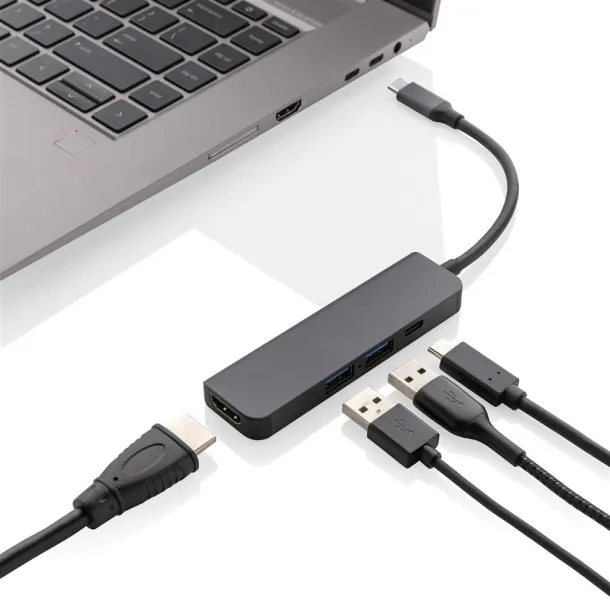  Terra USB hub s HDMI ulazom od RCS recikliranog aluminija - XD Xclusive Siva 