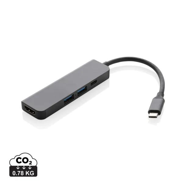  Terra USB hub s HDMI ulazom od RCS recikliranog aluminija - XD Xclusive Siva 