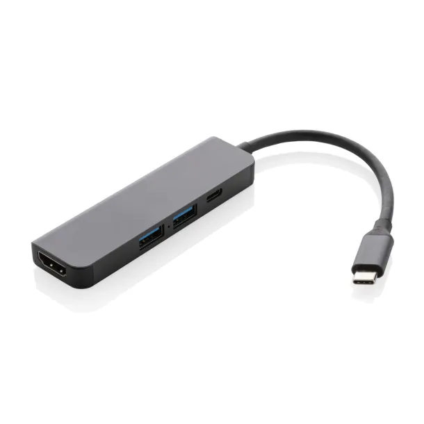  Terra USB hub s HDMI ulazom od RCS recikliranog aluminija - XD Xclusive Siva 