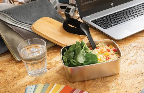  Stainless steel lunchbox with bamboo lid and spork - XD Collection Silver 