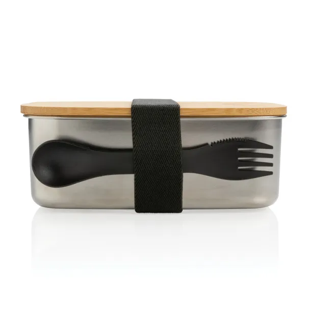  Stainless steel lunchbox with bamboo lid and spork - XD Collection Silver 