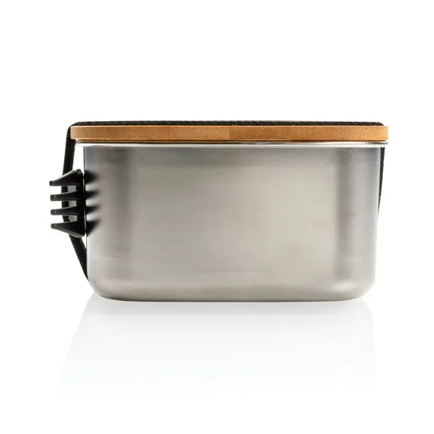  Stainless steel lunchbox with bamboo lid and spork - XD Collection Silver 