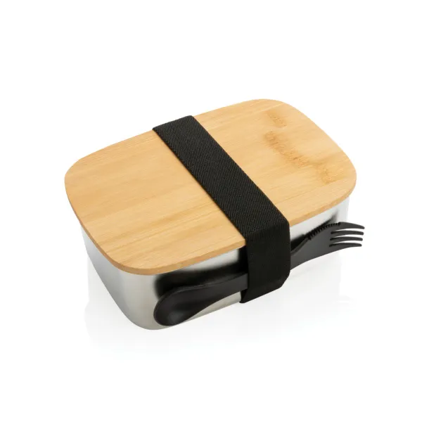  Stainless steel lunchbox with bamboo lid and spork - XD Collection Silver 