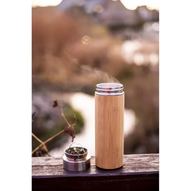  Bamboo vacuum flask 300 ml with sieve stopping dregs wood