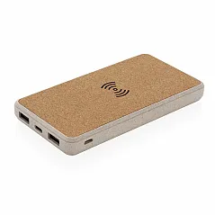 Prijenosna baterija 8000 mAh s bežičnim punjačem 5W od pluta i pšeničnih vlakana - XD Collection