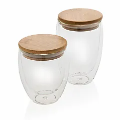 Set dvije čaše s dvostrukom staklenom stijenkom i bambusovim poklopcem - 350 ml - XD Collection