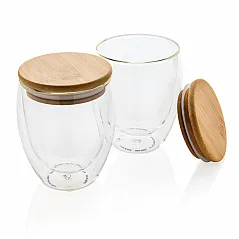 Double wall borosilicate glass with bamboo lid 250ml 2pc set - XD Collection