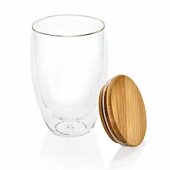 Čaša s dvostrukom staklenom stijenkom i bambusovim poklopcem - 350 ml - XD Collection