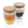  Set od dvije čaše s dvostrukom staklenom stijenkom i bambusovim poklopcem - 250 ml - XD Collection
