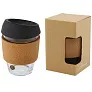 Lidan 360 ml borosilicate glass tumbler with cork grip and silicone lid