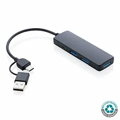 RCS USB hub od reciklirane plastike s dvostrukim ulazom - XD Collection