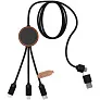 SCX.design C37 3-in-1 rPET light-up logo charging cable with round wooden casing - SCX.design