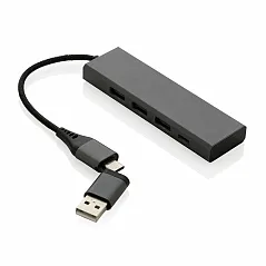 Terra hub s 3 USB ulaza izrađen od RCS recikliranog aluminija - XD Xclusive