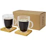 Manti 2-piece 350 ml double-wall glass cup with bamboo coaster - Seasons