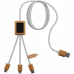 3-in-1 rPET light-up logo charging cable with squared bamboo casing - SCX.design