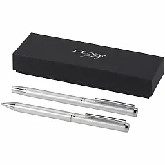 poklon set od reciklirane aluminijske kemijske i roller olovke (crna tinta) - Luxe