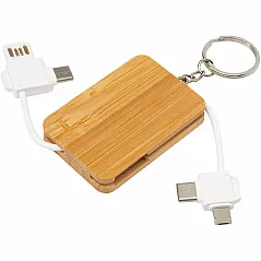 6-in-1 retractable bamboo key ring charging cable