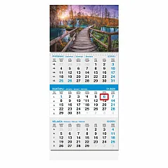 "Poslovni SIVO-PLAVI" trodjelni kalendar s fotografijom, 12 list., dim: 29,5x62cm, PVC vrećica, pokazivač, P/50