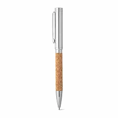 Cork and metal ballpoint pen with twist mechanism