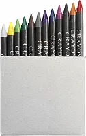 Cardboard box with crayons