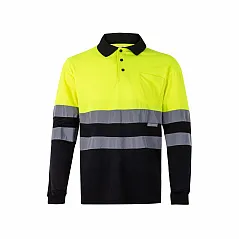 Two-tone bird-eye polo shirt (160g/m²) with long sleeves, in polyester (100%) - Beechfield