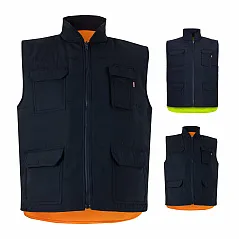 Padded vest (220g/m²), reversible and multi-pocket, in polyester (100%), with zip fastening and reversible puller