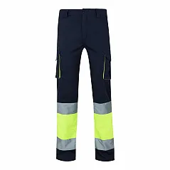 Two-tone, multi-pocket stretch trousers (240g/m²), in cotton (46%), EME (38%) and polyester (16%)