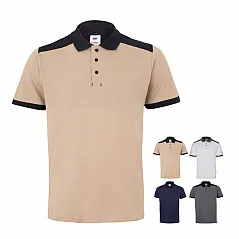 Two-tone stretch piqué polo shirt (200g/m²) with short sleeves, in polyester (96%) and elastane (4%)