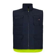 Padded vest (220g/m²), reversible and multi-pocket, in polyester (100%), with zip fastening and reversible puller