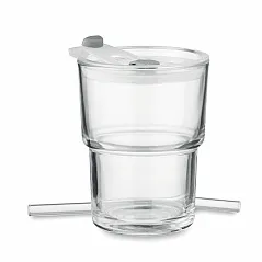Glass tumbler with straw 400ml