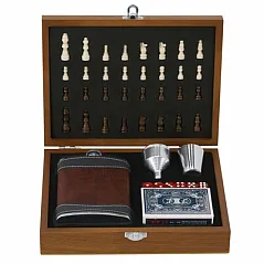Gift set, hip flask 175 ml, cup 30 ml, chess, playing cards and dice