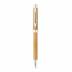 Bamboo ballpoint pen with clip and twist mechanism