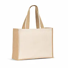 Canvas bag (320 g/m²), with bottom and sides in laminated jute (350 g/m²) in natural tones