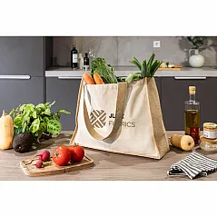 Platnena torba (320 g/m²) s dnom i bočnim dijelovima od laminirane jute (350 g/m²) u prirodnim tonovima
