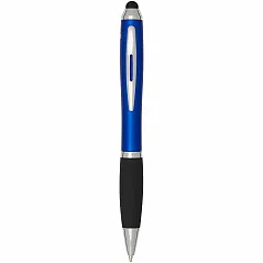 recycled plastic stylus ballpoint pen with coloured barrel and black grip (blue ink)