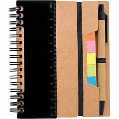 Memo holder, notebook, sticky notes, ball pen