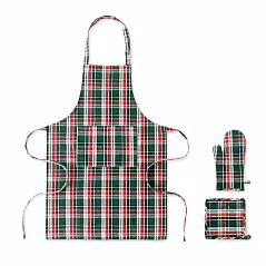 Chequered cotton kitchen set