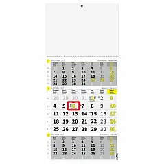 "Poslovni ŽUTO-SIVI" trodjelni kalendar, 12 list., dim:29,5x62cm, PVC vrećica, P/50